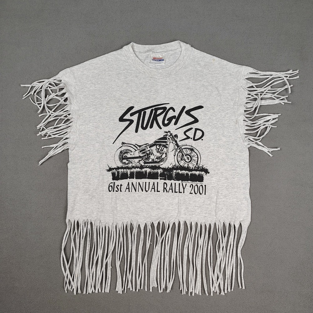 Vintage Sturgis Motorcycle Shirt Adult Medium Fringe Biker Rocker Punk 2 Sided
